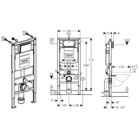 Geberit Duofix WC Frame 1.12m with Flush plate, Sigma Cistern 12cm 111.383.00.6