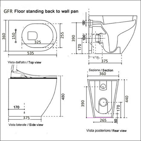 Bidet shower toilet: Floor standing back to wall: GFR-6500-CH