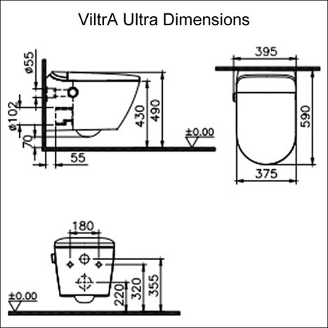 Vitra V-Care Ultra Rim-Ex Smart Wall Hung Bidet Shower toilet