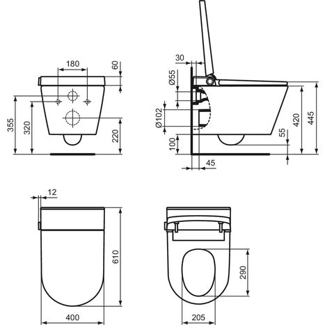 Complete bundle set: Ideal Standard i.life E Wall-Hung Shower Toilet with 98cm frame