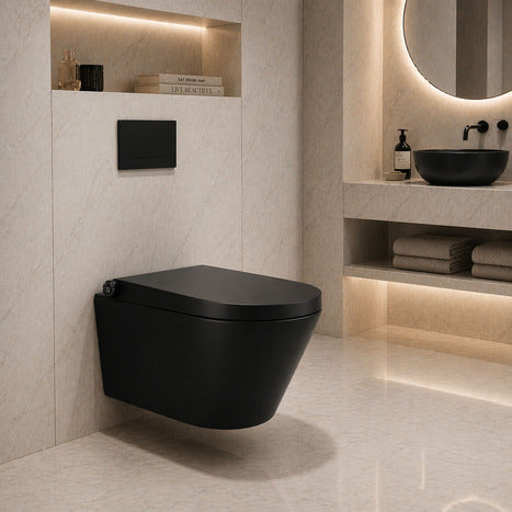 AS-1600-CS Matt Black wall hung Smart Bidet Shower toilet: Complete Set