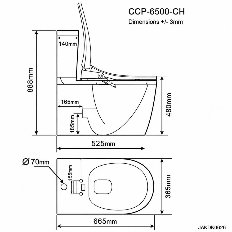 CCP-6500-CH: Extra High Bidet Shower Smart Toilet