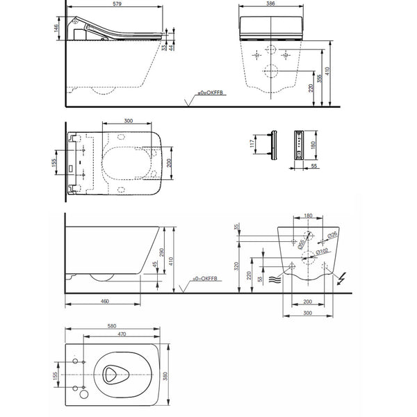 Complete set: Toto SX Washlet + Toto wall frame with Automatic Flush + Flush Plate and connection kit