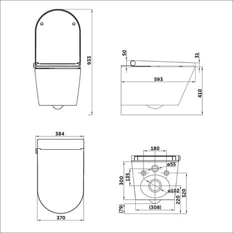Wall Hung Japanese style smart toilet bidet