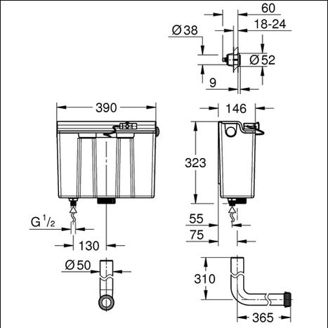 Grohe Concealed flushing cistern: Part No: 39053000