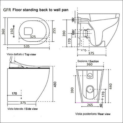 Bidet shower toilet: Floor standing back to wall: GFR-6500-CH