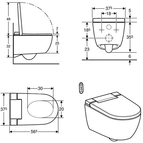 Geberit Aquaclean Alba Rimless Wall Mounted Shower WC: 146.350.01.1