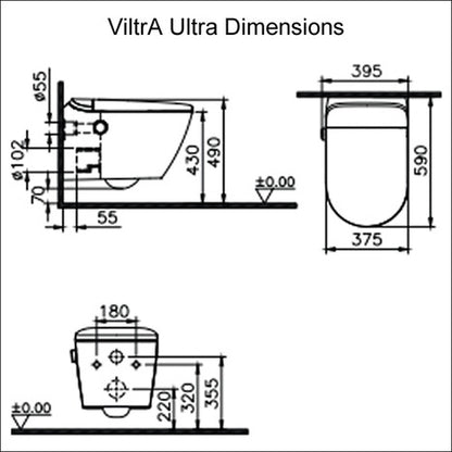 Vitra V-Care Ultra Rim-Ex Smart Wall Hung Bidet Shower toilet