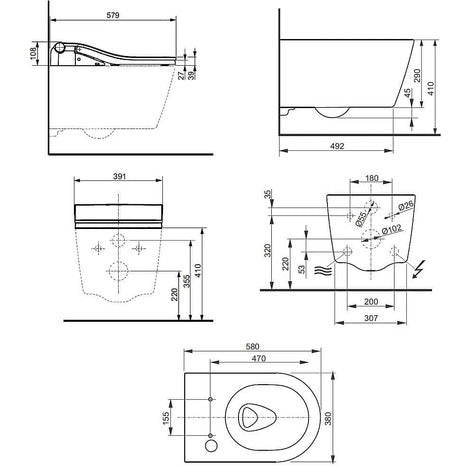 Complete set: Toto RW Washlet + Toto wall frame with Automatic Flush + Flush Plate and connection kit