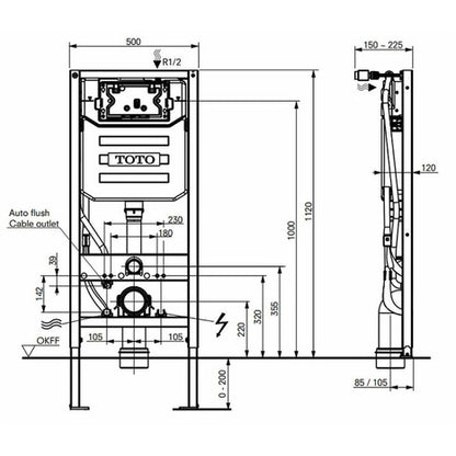 Complete set: Toto RW Washlet + Toto wall frame with Automatic Flush + Flush Plate and connection kit