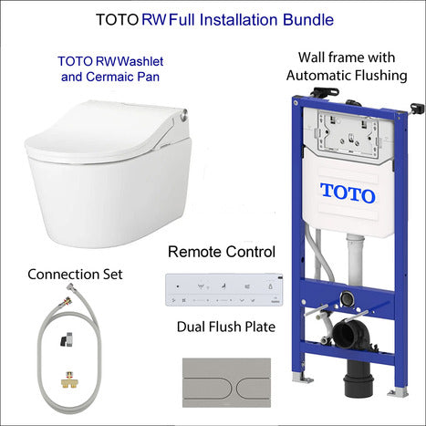 Complete set: Toto RW Washlet + Toto wall frame with Automatic Flush + Flush Plate and connection kit