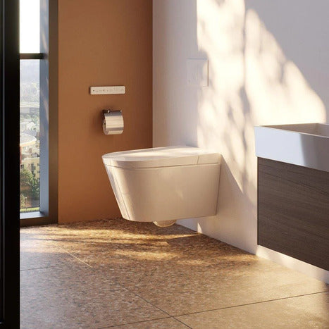 Complete set: Ideal Standard i.life E Wall-Hung Shower Toilet + Wall Frame, Flush Plate and connection kit
