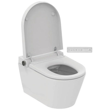 Complete set: Ideal Standard i.life E Wall-Hung Shower Toilet + Wall Frame, Flush Plate and connection kit