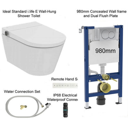 Complete bundle set: Ideal Standard i.life E Wall-Hung Shower Toilet with 98cm frame