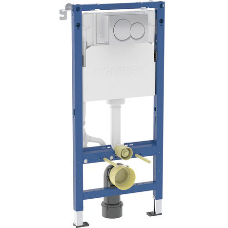 Geberit Alpha 1120mm Wall Hung WC Frame with Cistern and Alpha01 Chrome Round Flush Plate