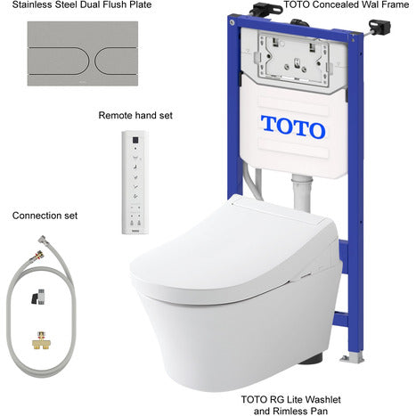 Complete set: TOTO RG Lite Washlet + TOTO wall frame + Dual Flush Plate and connection kit