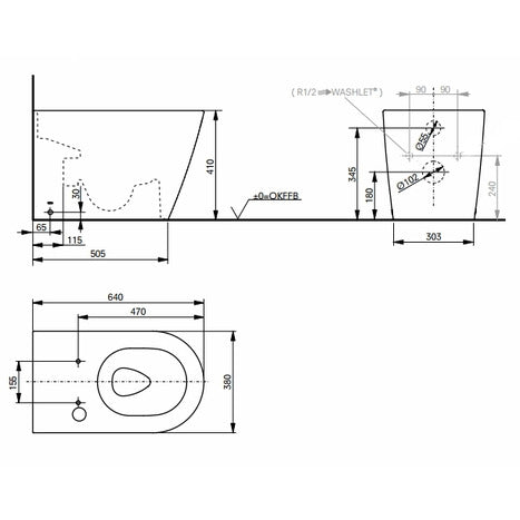 Complete set: TOTO Floor Standing RW Washlet + TOTO In-Wall Cistern with Automatic Flush + Flush Plate and connection set