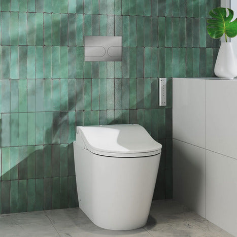 Complete set: TOTO Floor Standing RW Washlet + TOTO In-Wall Cistern with Automatic Flush + Flush Plate and connection set