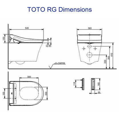 Complete set: TOTO RG Washlet + TOTO wall frame + Dual Flush Plate and connection kit