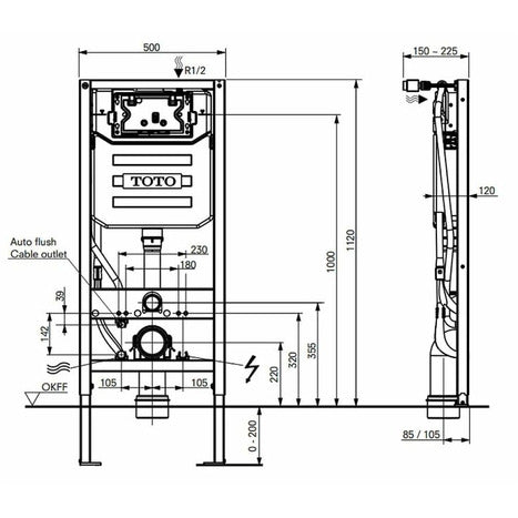 Complete set: TOTO RG Washlet + TOTO wall frame + Dual Flush Plate and connection kit