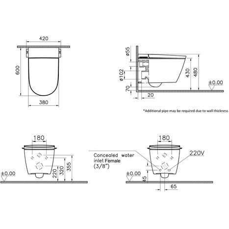 VitrA V-Care 3 Base Wall Hung Smart Toilet