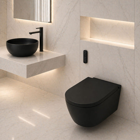 AS-1600-CS Matt Black wall hung Smart Bidet Shower toilet: Complete Set