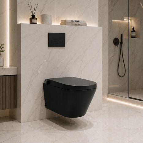 AS-1600-WH Matt Black wall hung Smart Bidet Shower toilet