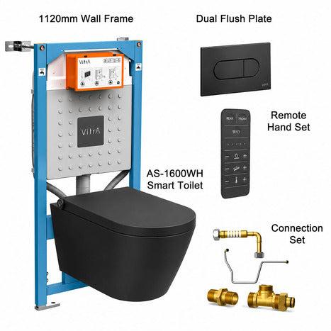 AS-1600-CS Matt Black wall hung Smart Bidet Shower toilet: Complete Set