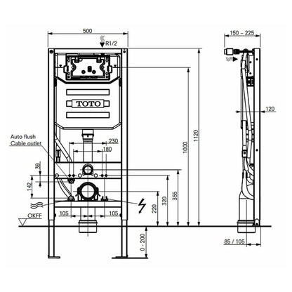 Complete set: Toto RX EWATER + Washlet + Toto wall frame with Automatic Flush + Flush Plate and connection kit