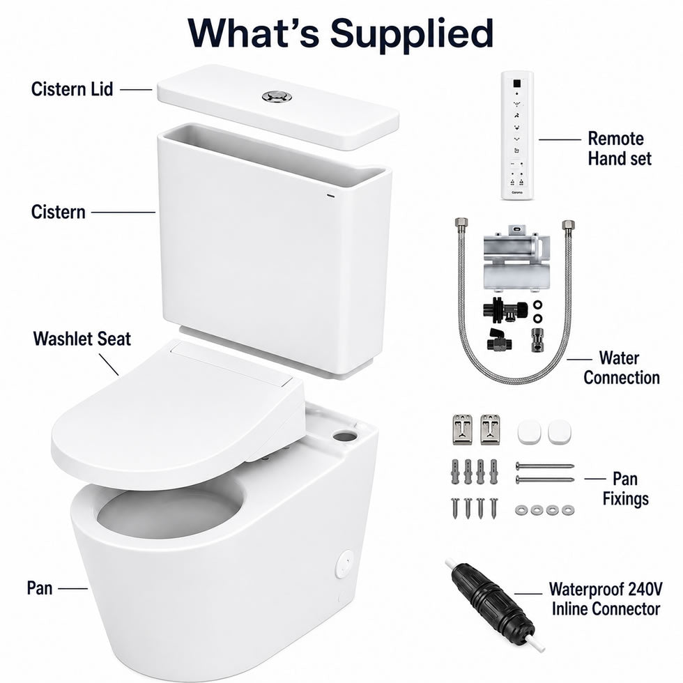 TOTO RG Lite Close Coupled Rimless Smart Toilet Washlet, Complete Installation Package