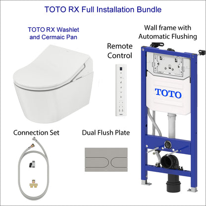 Complete set: Toto RX EWATER + Washlet + Toto wall frame with Automatic Flush + Flush Plate and connection kit