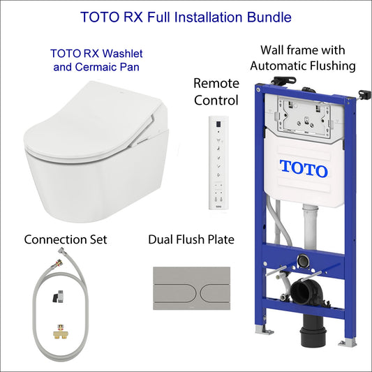 Complete set: Toto RX EWATER + Washlet + Toto wall frame with Automatic Flush + Flush Plate and connection kit