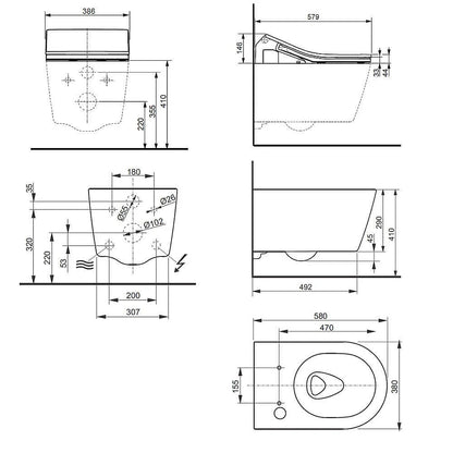 Complete set: Toto RX EWATER + Washlet + Toto wall frame with Automatic Flush + Flush Plate and connection kit