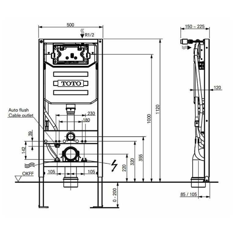 Complete set: Toto SX Washlet + Toto wall frame with Automatic Flush + Flush Plate and connection kit