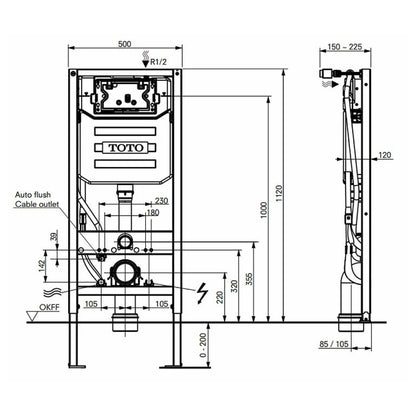 Complete set: Toto SX Washlet + Toto wall frame with Automatic Flush + Flush Plate and connection kit