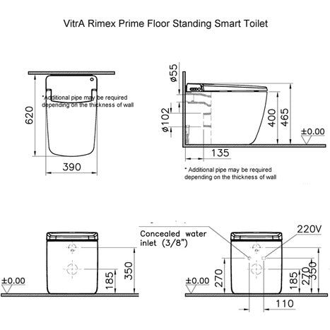 Vitra V-Care Prime Rim-Ex Smart Floor Standing Bidet Shower Toilet